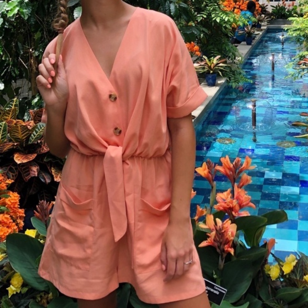 Zara Peach-Orange Short Jumpsuit Romper